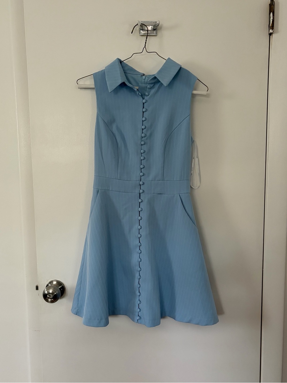 Lulu's Sky Blue Sleeveless Button-Front Fit & Flare Mini Dress